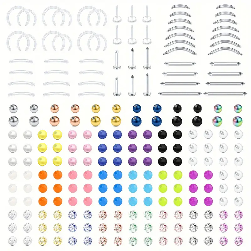 Body Jewelry Replacement Ball - 226pcs 16G Stainless Steel & Acrylic