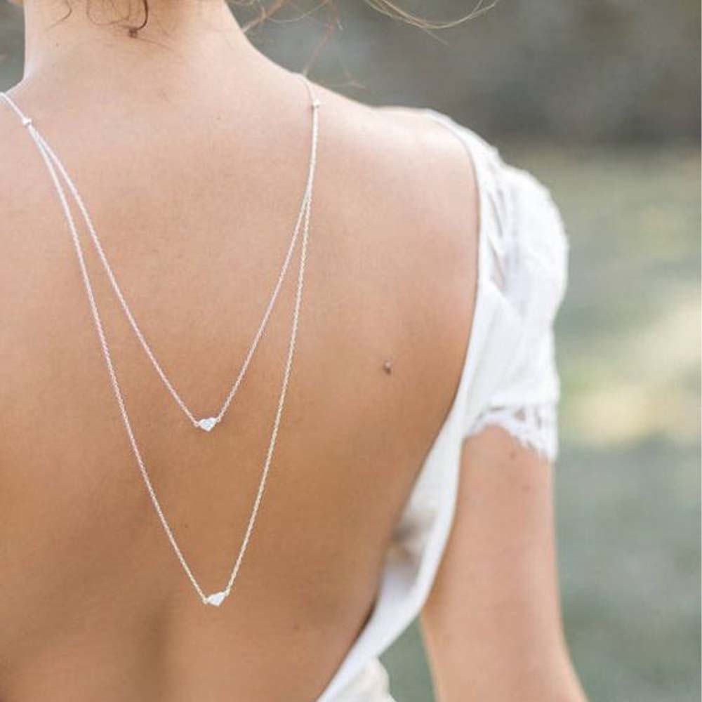Body Jewelry Back - Elegant Double Layer Heart Back Chain