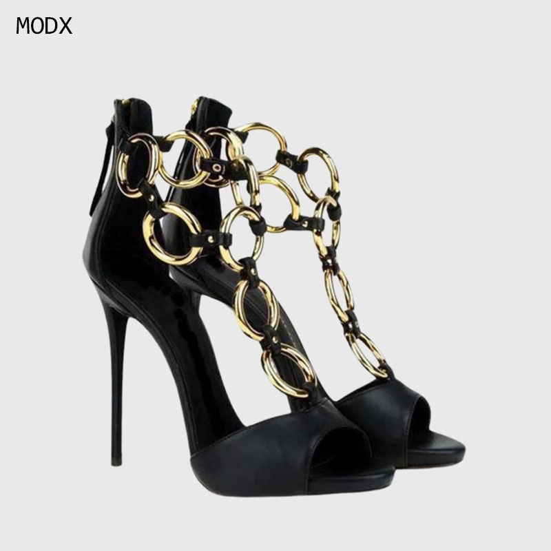 Women Black Leather Gold Chain - đánh giá và giá Body Jewelry Back