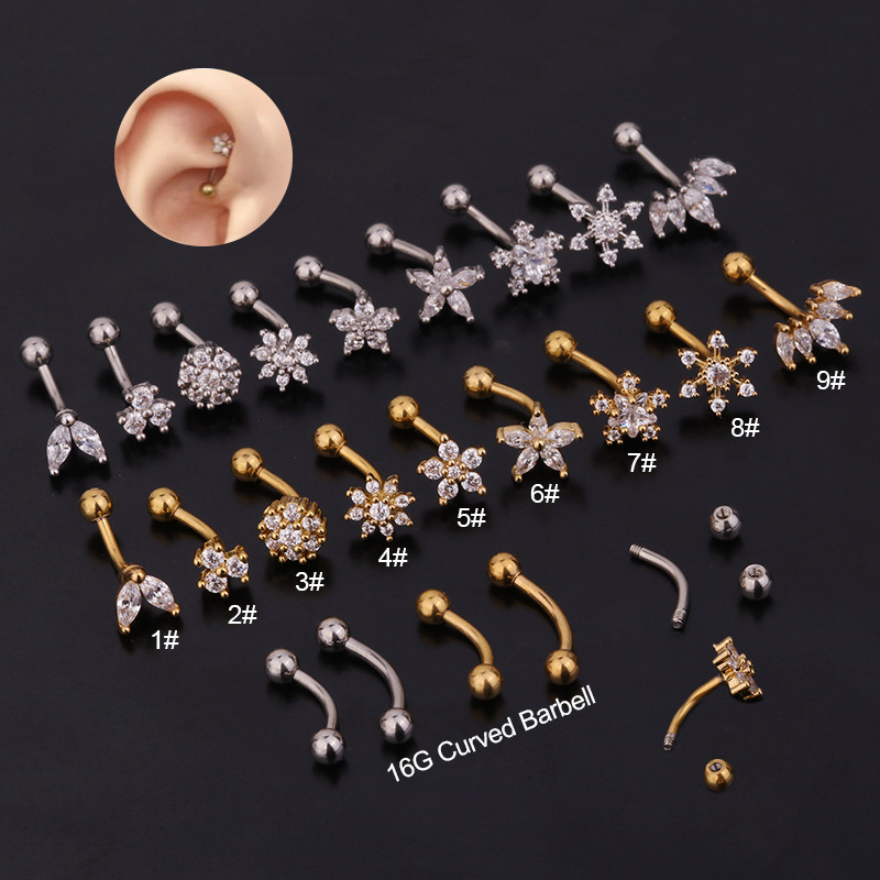 1PC Flower Crown CZ Eyebrow Ri - đánh giá và giá Rook Curved Barbell