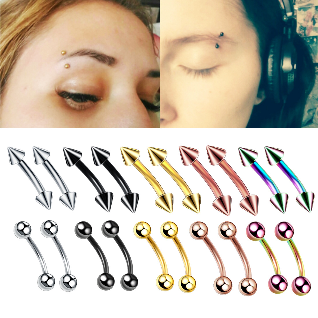 20pc/set Steel Eyebrow Banana  - đánh giá và giá Rook Curved Barbell