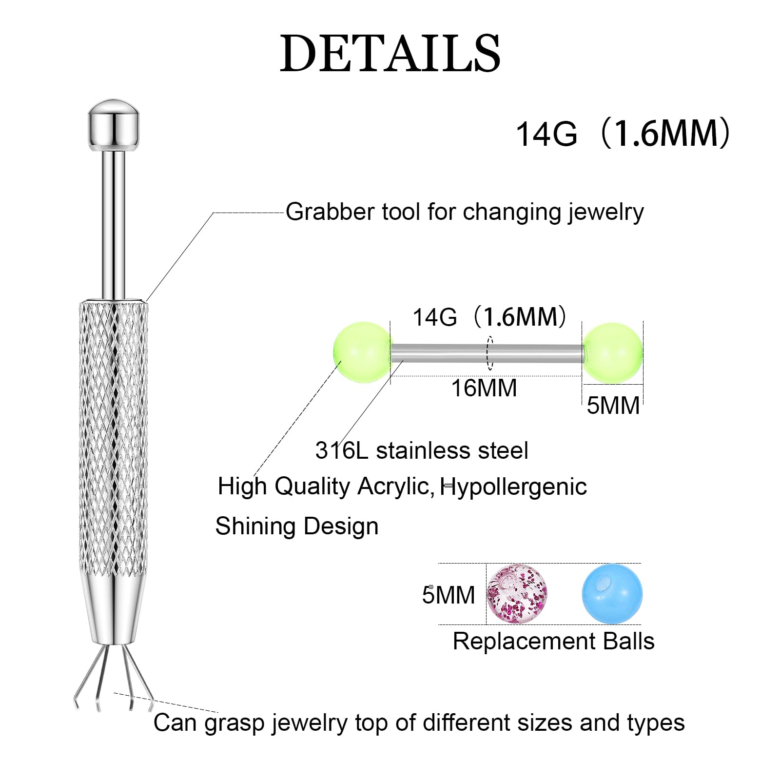 12PCS Barbell Nipple Rings 48P - đánh giá và giá Body Jewelry Replacement Ball
