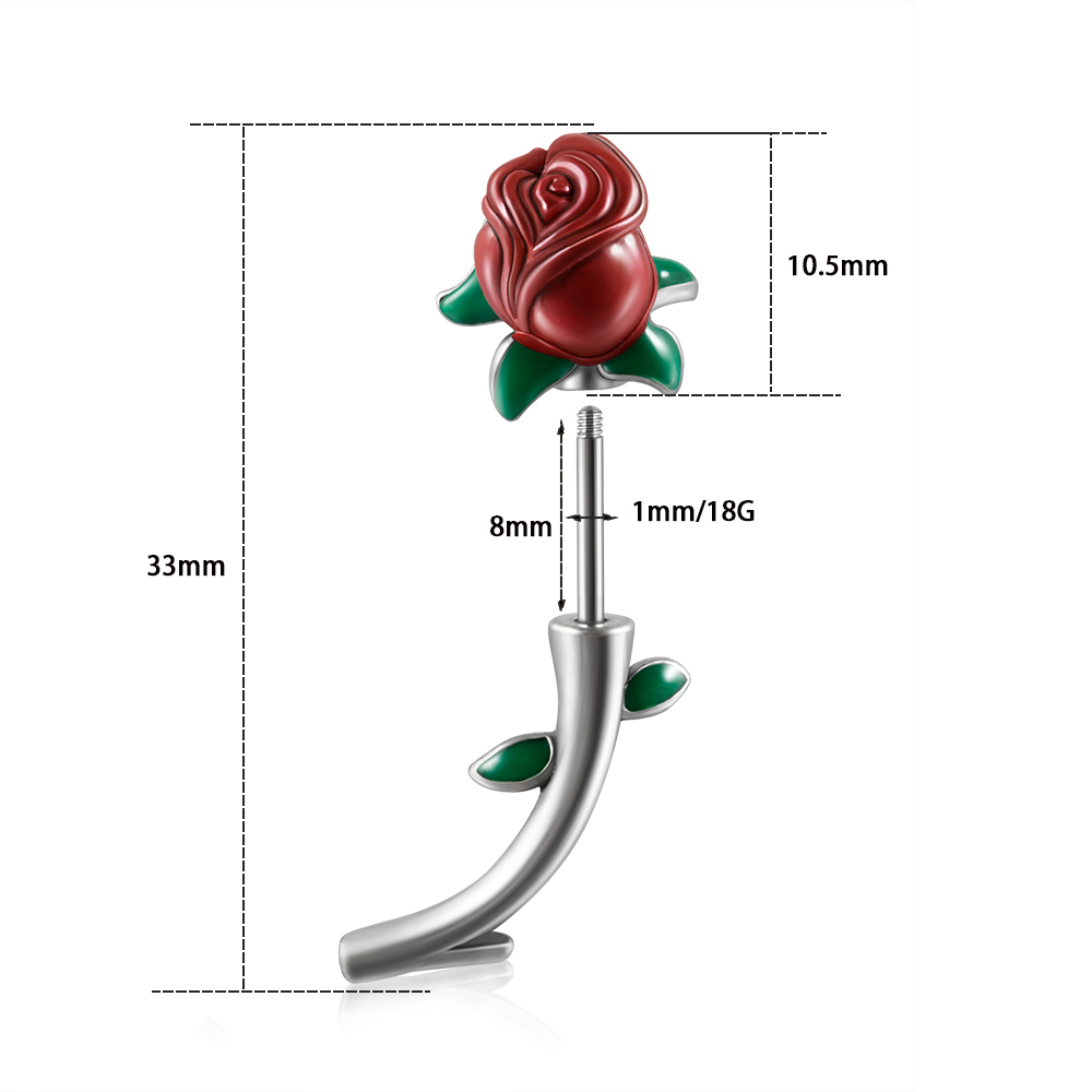 1PC Surgical Steel  Red Rose F - đánh giá và giá Rook Curved Barbell