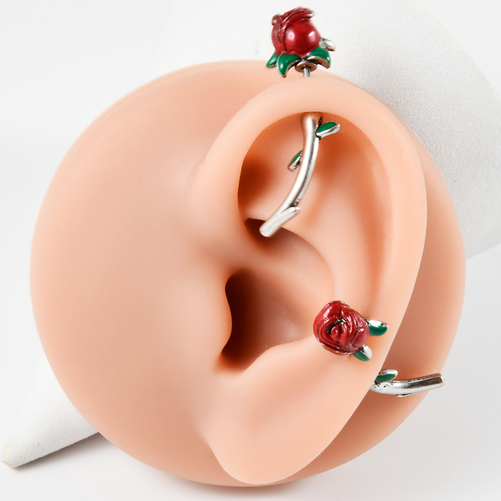 1PC Surgical Steel  Red Rose F - đánh giá và giá Rook Curved Barbell