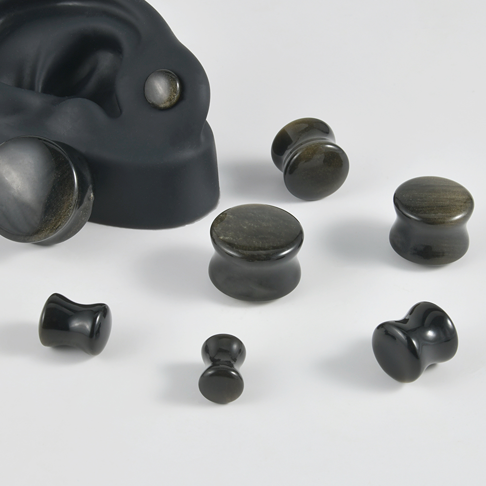 Black Natural Stone Double Fla - đánh giá và giá Body Jewelry Gauge Sizes
