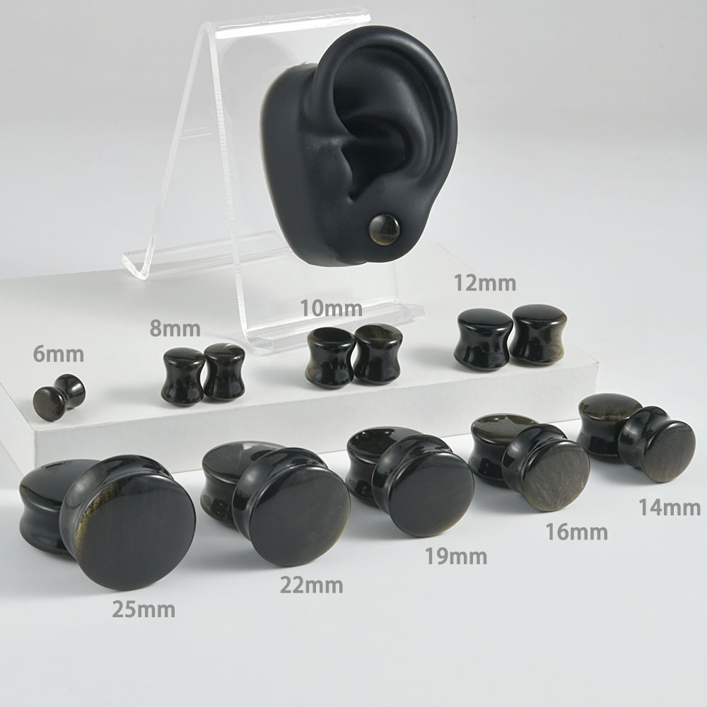 Black Natural Stone Double Fla - đánh giá và giá Body Jewelry Gauge Sizes